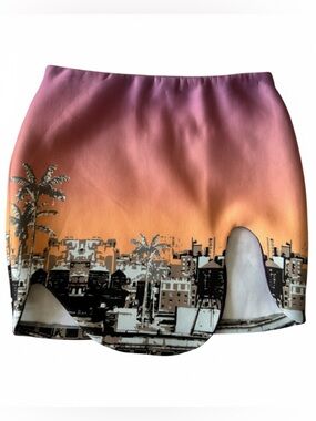 Sammy B New York Cityscape Mini Skirt Sunset Palm Tree Size M NWT